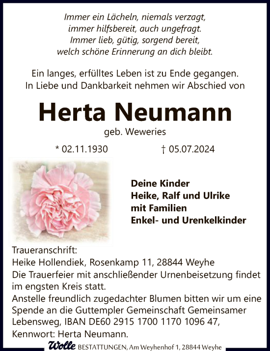 Traueranzeige von Herta Neumann von SYK