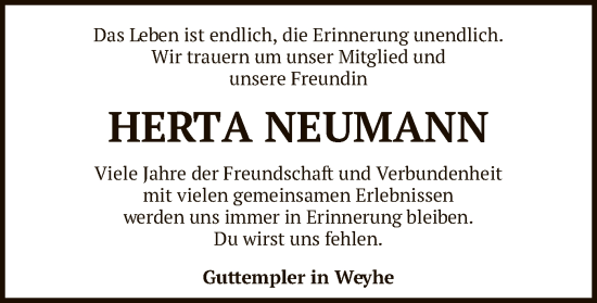 Traueranzeige von Herta Neumann von SYK