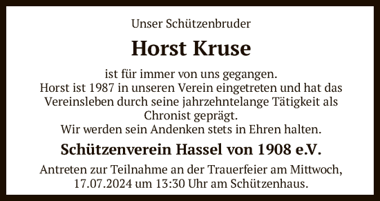 Traueranzeige von Horst Kruse von SYK