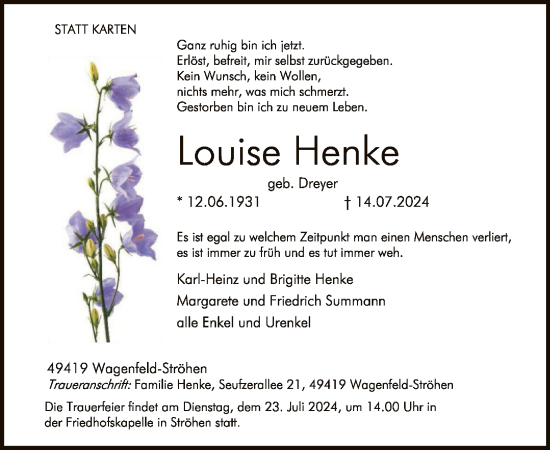 Traueranzeige von Louise Henke von SYK