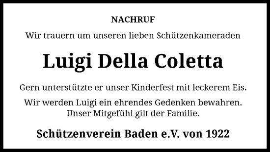 Traueranzeige von Luigi  Della Coletta von SYK