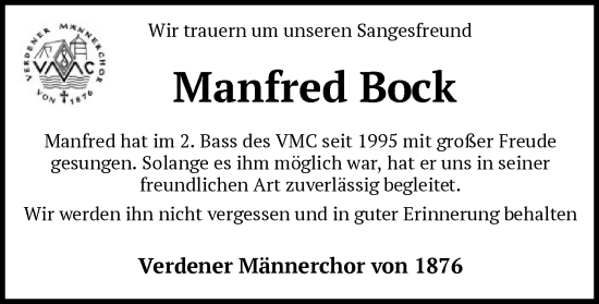 Traueranzeige von Manfred Bock von SYK