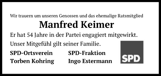 Traueranzeige von Manfred Keimer von SYK