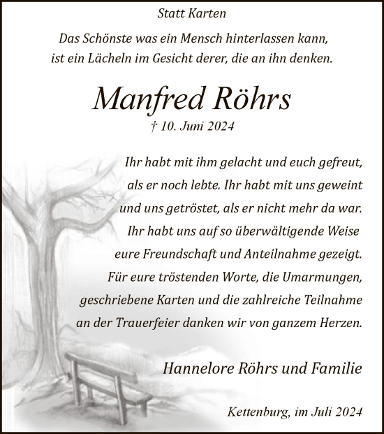 Traueranzeige von Manfred Röhrs von SYK