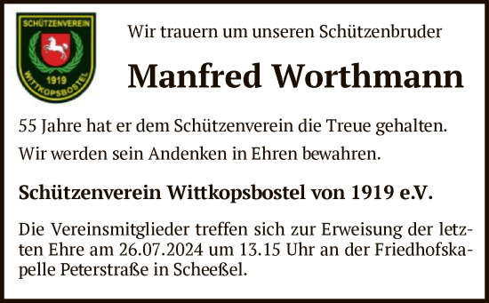 Traueranzeige von Manfred Worthmann von SYK