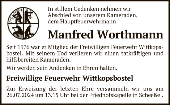 Traueranzeige von Manfred Worthmann von SYK