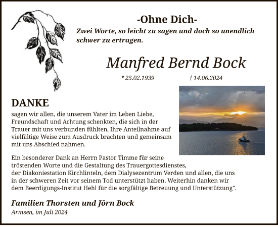 Traueranzeige von Manfred Bernd  Bock von SYK