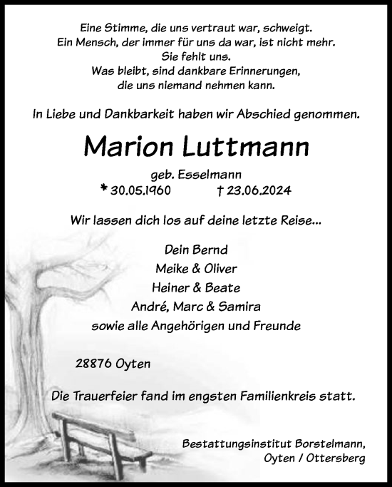 Traueranzeige von Marion Luttmann von SYK