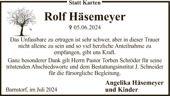 Traueranzeige von Rolf Häsemeyer von SYK