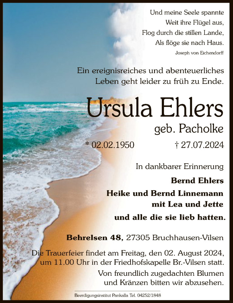  Traueranzeige für Ursula Ehlers vom 30.07.2024 aus SYKSYK