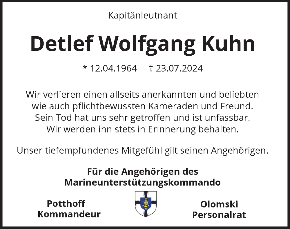  Traueranzeige für Detlef Kuhn vom 03.08.2024 aus SYK