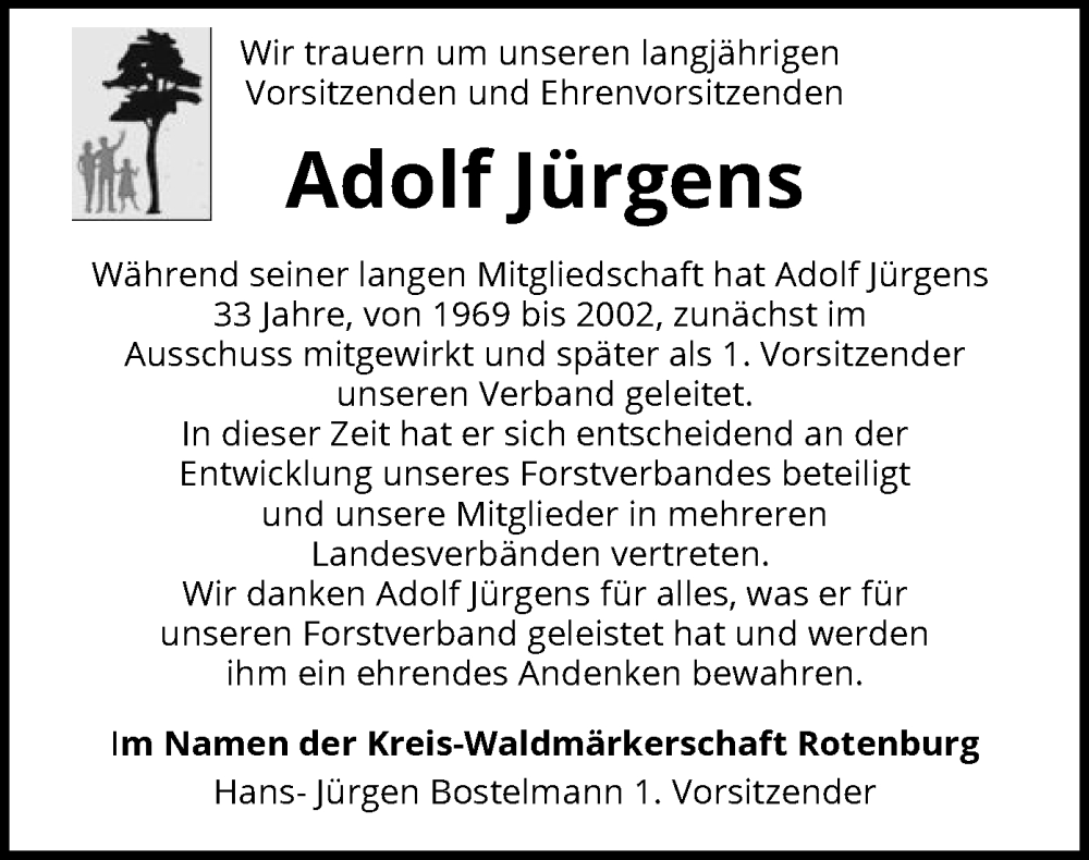  Traueranzeige für Adolf Jürgens vom 17.08.2024 aus SYK