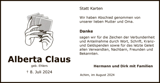 Traueranzeige von Alberta Claus von SYK