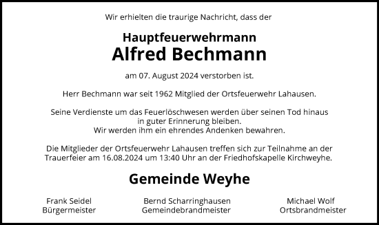 Traueranzeige von Alfred Bechmann von SYK