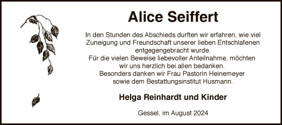 Traueranzeige von Alice Seiffert