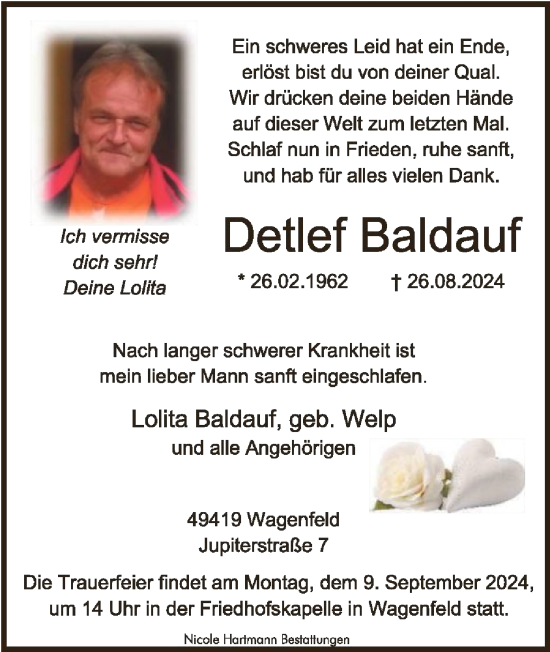 Traueranzeige von Detlef Baldauf von SYK