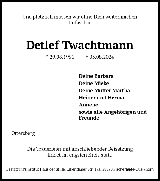 Traueranzeige von Detlef Twachtmann von SYK