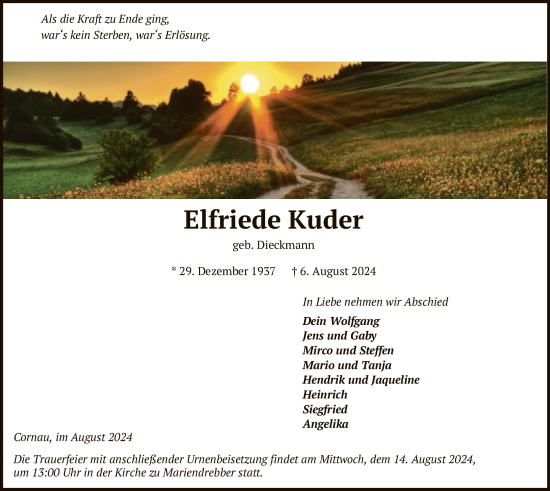 Traueranzeige von Elfriede Kuder von SYK