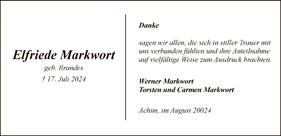 Traueranzeige von Elfriede Markwort von SYK