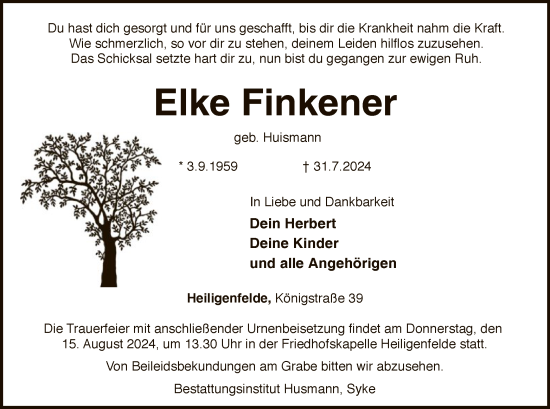 Traueranzeige von Elke Finkener