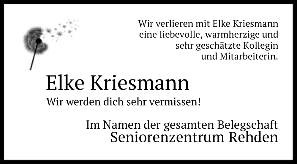  Traueranzeige für Elke Kriesmann vom 24.08.2024 aus SYK