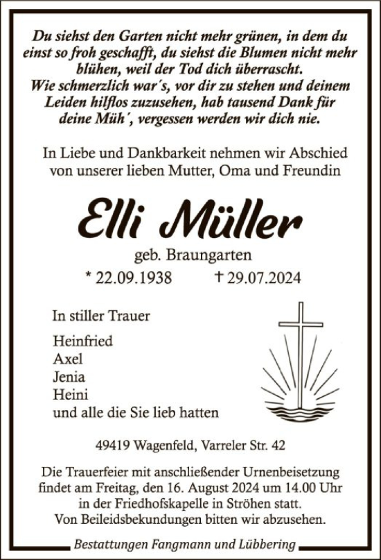 Traueranzeige von Elli Müller von SYK