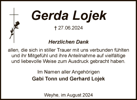 Traueranzeige von Gerda Lojek von SYK