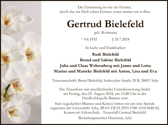 Traueranzeige von Gertrud Bielefeld von SYK