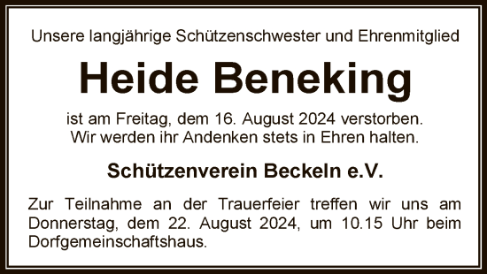 Traueranzeige von Heidemarie Beneking von SYKSYK