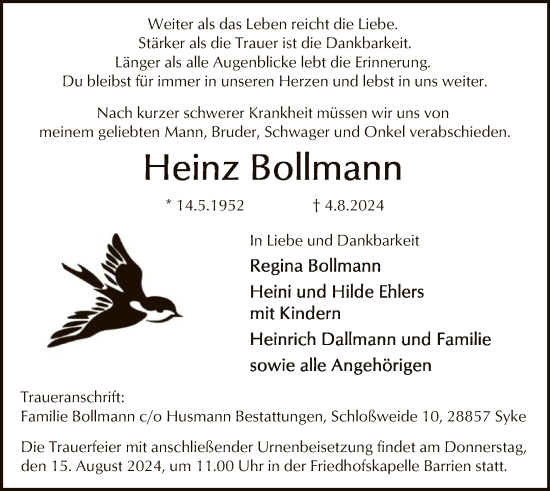 Traueranzeige von Heinz Bollmann