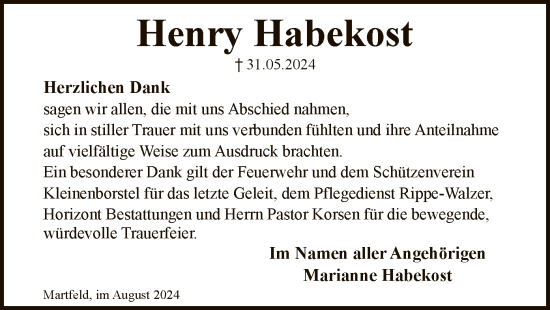 Traueranzeige von Henry Habekost von SYK