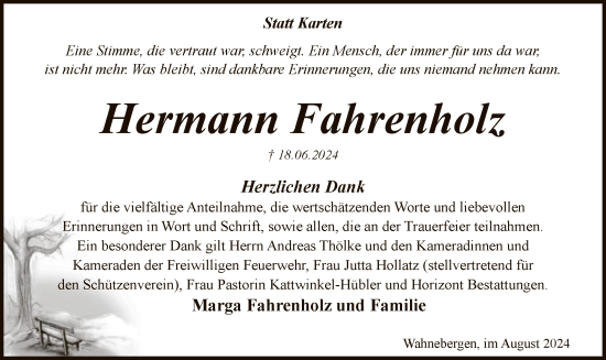 Traueranzeige von Hermann Fahrenholz von SYK