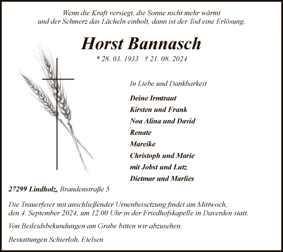 Traueranzeige von Horst Bannasch von SYK