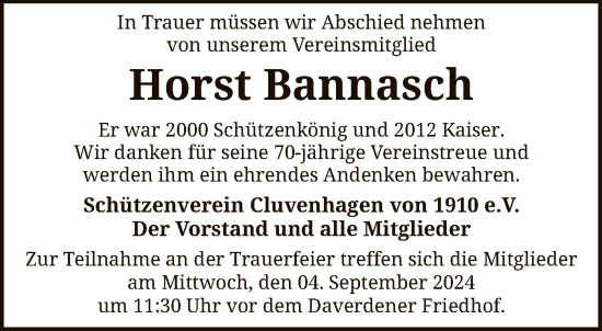 Traueranzeige von Horst Bannasch von SYK