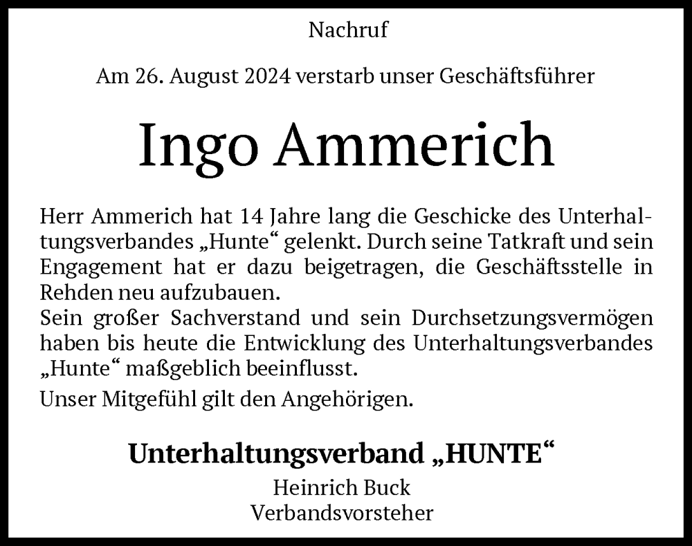  Traueranzeige für Ingo Ammerich vom 31.08.2024 aus SYKSYKSYK