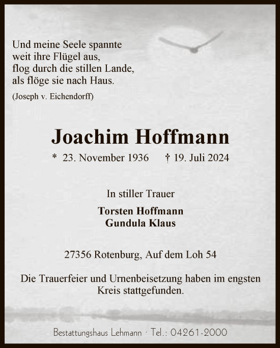 Traueranzeige von Joachim Hoffmann von SYK