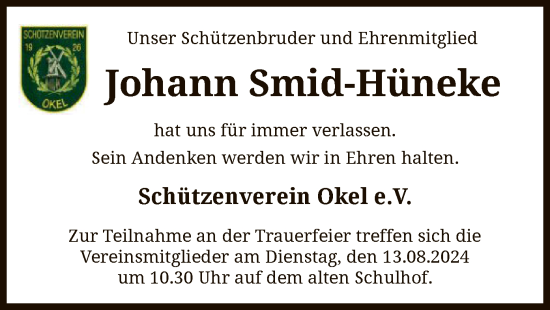 Traueranzeige von Johann Smid-Hüneke