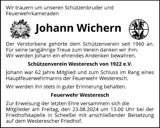 Traueranzeige von Johann Wichern von SYK