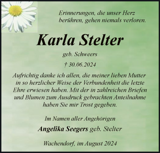 Traueranzeige von Karla Stelter