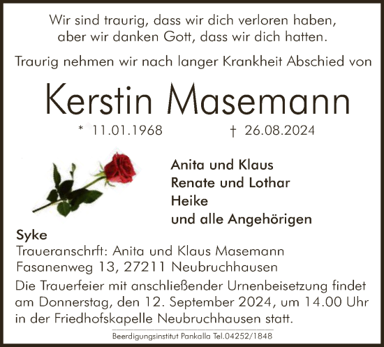 Traueranzeige von Kerstin Masemann von SYK