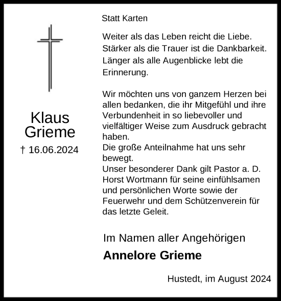 Traueranzeige von Klaus Grieme von SYKSYK