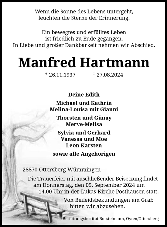 Traueranzeige von Manfred Hartmann von SYK