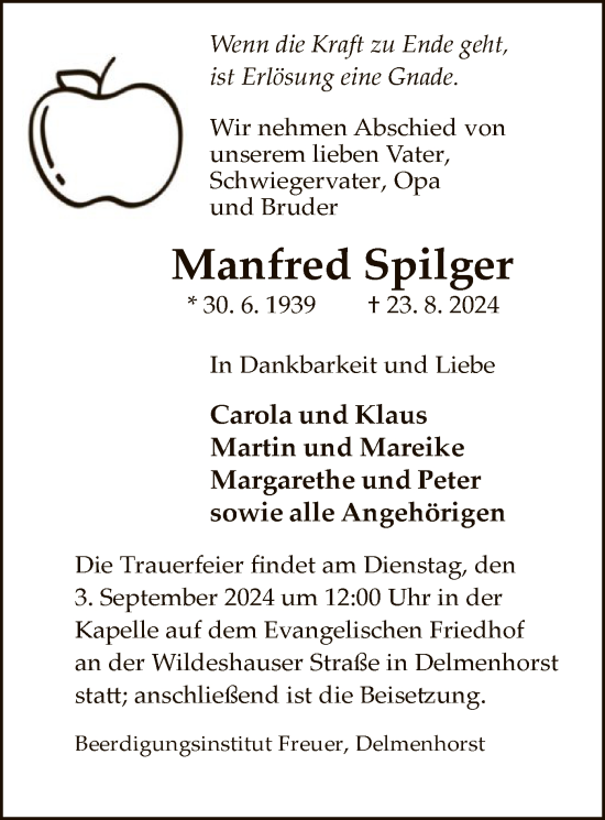 Traueranzeige von Manfred Spilger von SYK