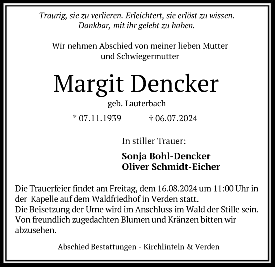 Traueranzeige von Margit Dencker von SYK