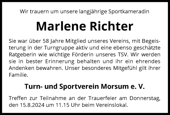 Traueranzeige von Marlene Richter von SYK