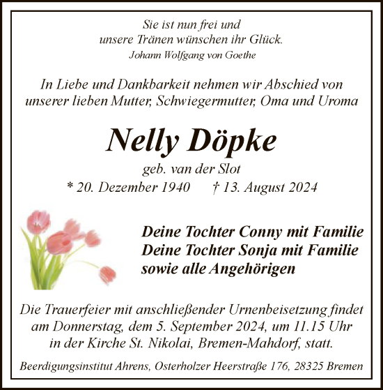 Traueranzeige von Nelly Döpke von SYK