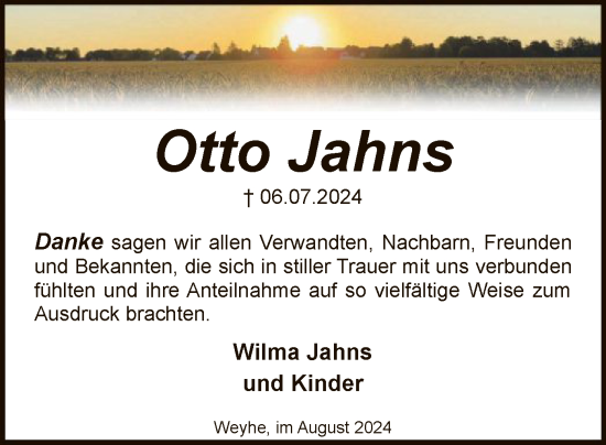 Traueranzeige von Otto Jahns von SYK