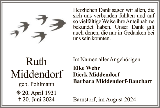 Traueranzeige von Ruth Middendorf von SYK