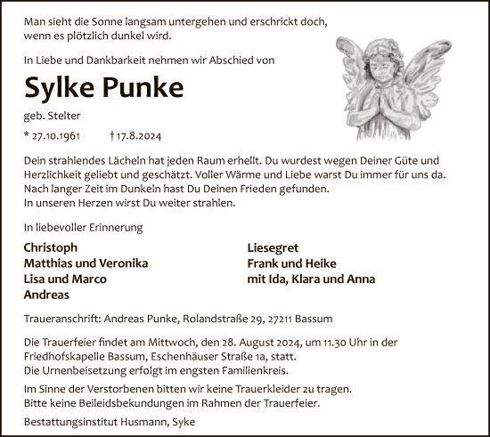 Traueranzeige von Sylke Punke