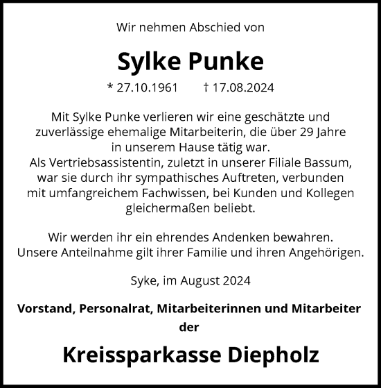 Traueranzeige von Sylke Punke